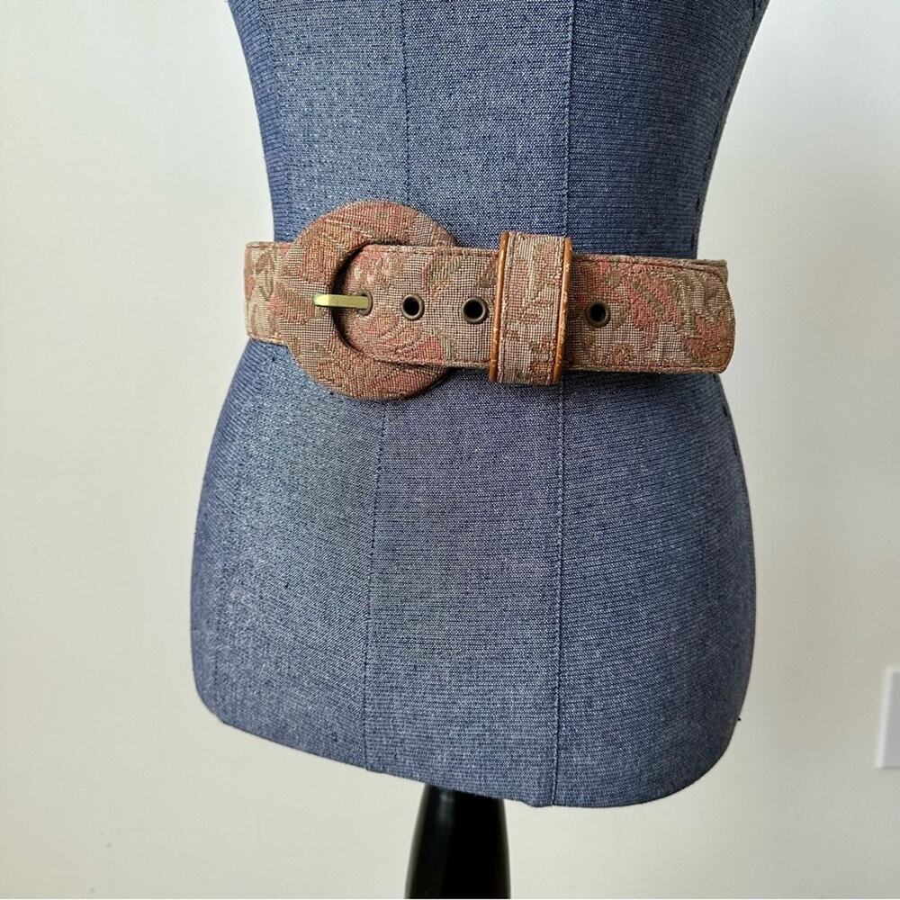 Liz Claiborne Vintage Cottagecore Tapestry Tan Brown Belt Size Medium